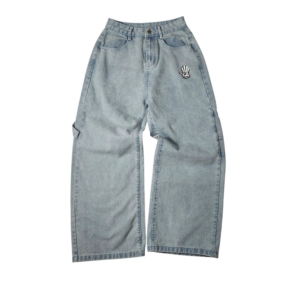 Unbranded Carpenter Jeans Mens 28 Light Blue‎ Excellent Wide Leg Graphic Patches